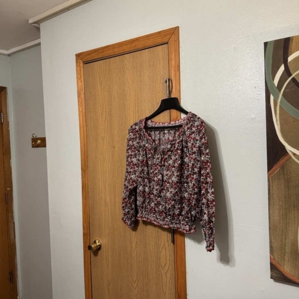 Max Studio Medium Multi-Color w/Floral Print Long Sleeve Tie-Front Blouse - EUC